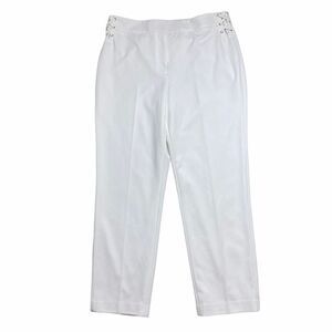 Calvin Klein Womens Pants Size 16 White Straight Leg Trousers Tie Detail